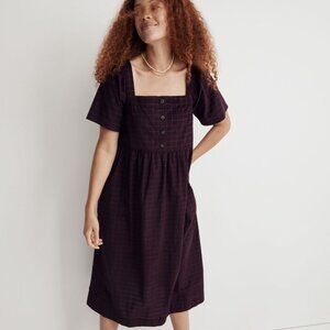 Corduroy Square-Neck Midi Dress in Windowpane NWT